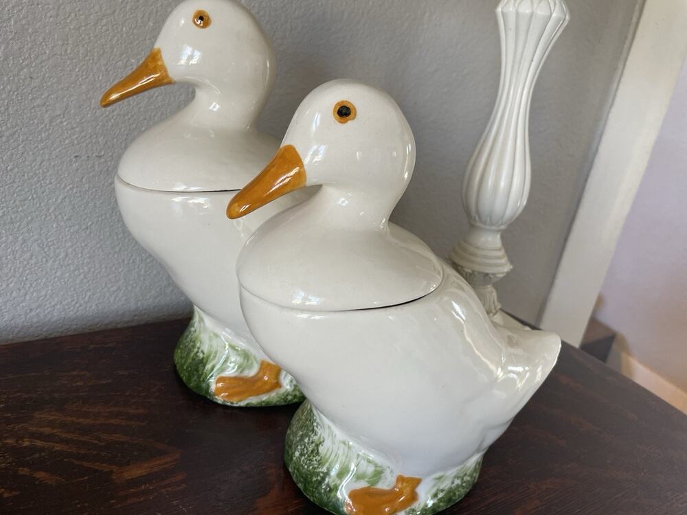 Vintage Ceramic Duck Cookie Jars White Cottagecore